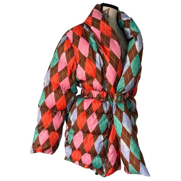 EUC $450 Rachel Antonoff Colorful Argyle Belted Puffer - Size Small - Picture 9 of 14